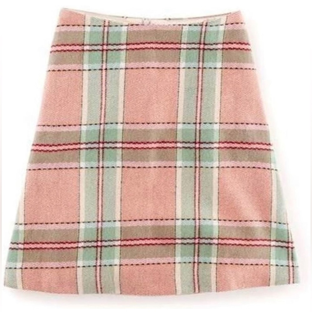 Boden Pink & Mint Plaid A-Line Skirt - Picture 3 of 6